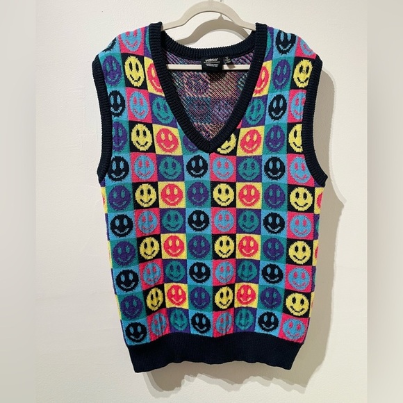 Unisex Wesc Pop Smiley Face Sweater Vest Size Medium/Large - Picture 1 of 6